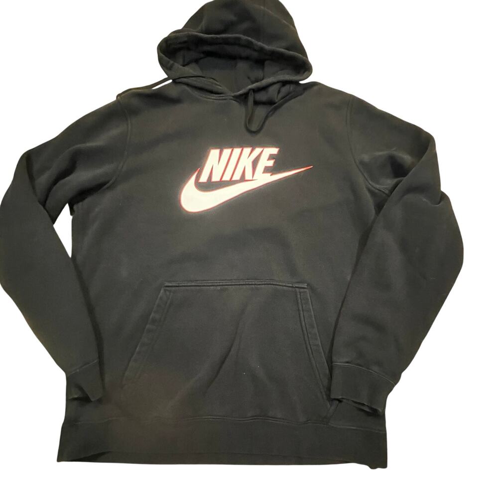 Nike Mens L Black Pullover Hoodie Big Logo Swoosh‎ Sweatshirt